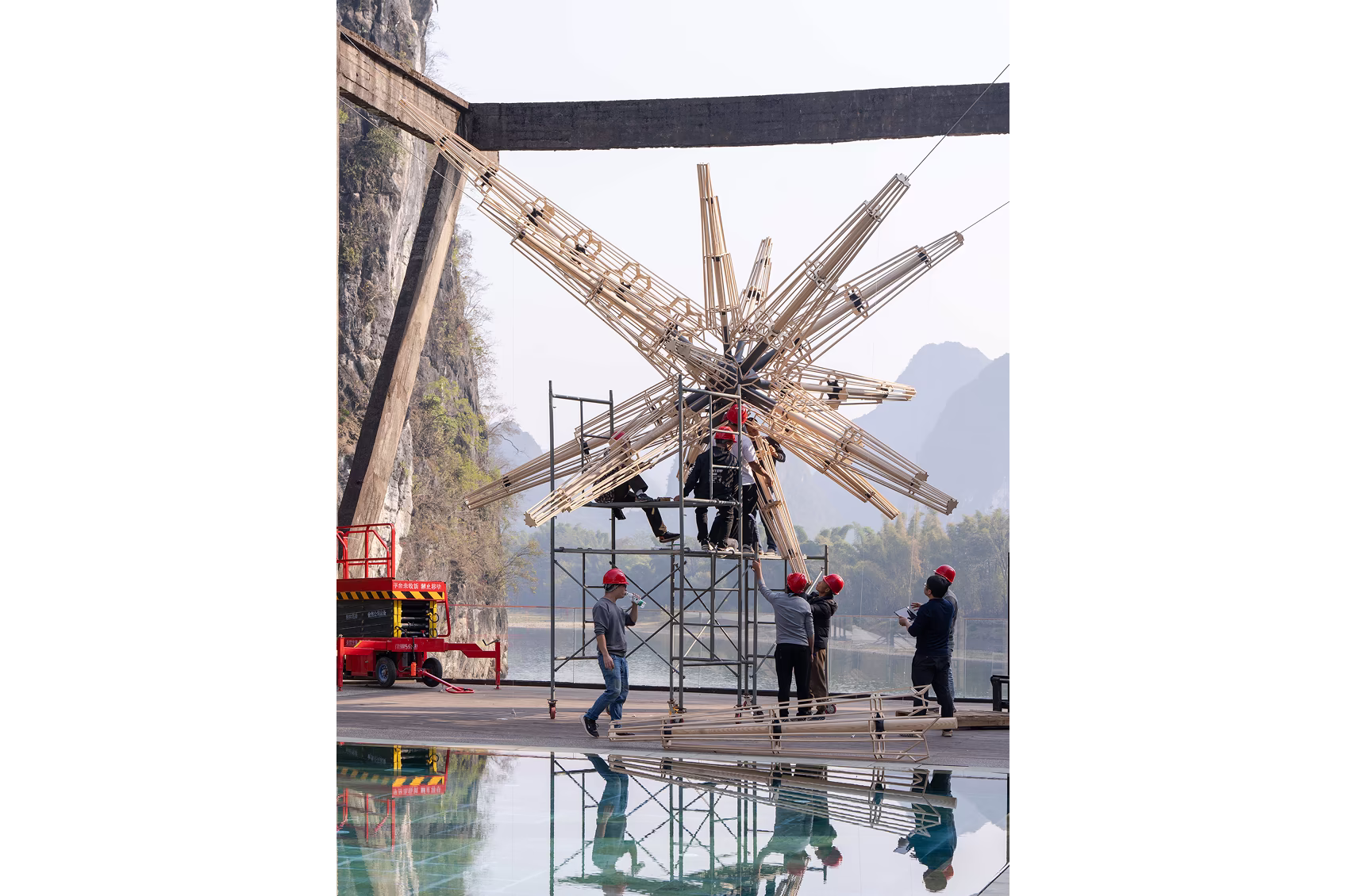 The "Super Star" fire tower installation under assembly on site